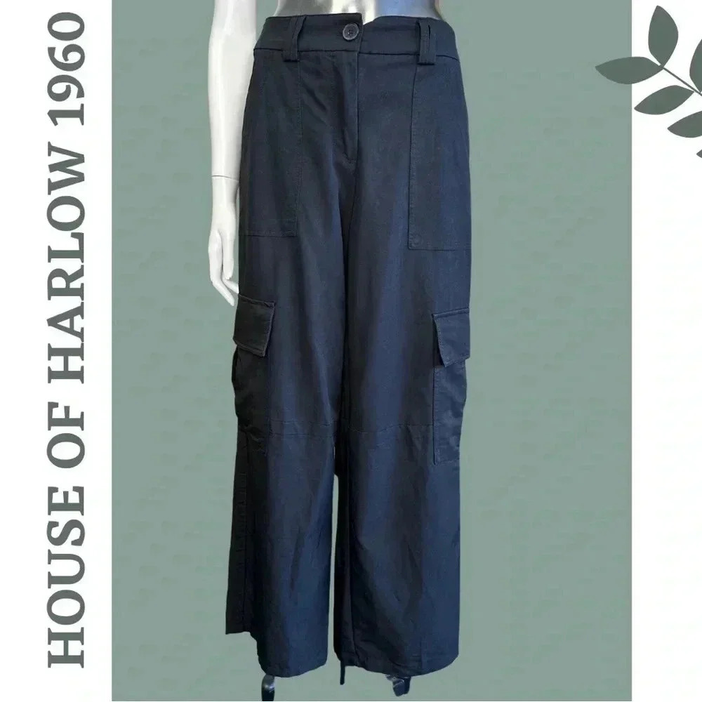 House of Harlow 1960 Black Cargo Pant Back Elastic Waist Pockets Extra Small